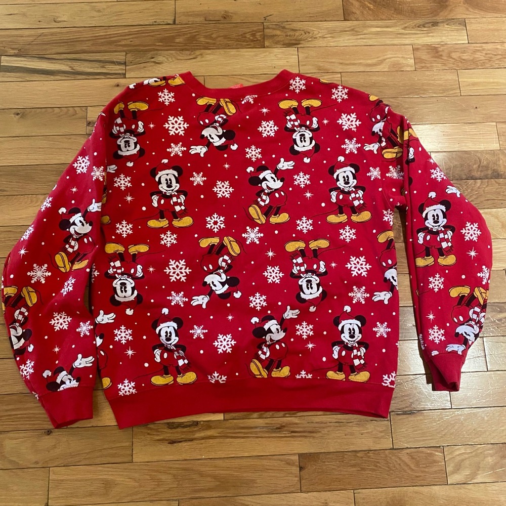 Disney Mickey‎ Mouse Holiday Christmas Sweatshirt Snowflake Red Size L